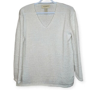 Vintage EasySpirit White Knit V Neck Long  Sleeve Top Sweater Woman 3